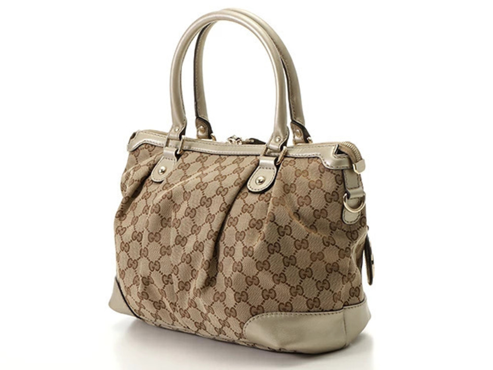 Gucci Bag GG Cream Beige Canvas Leather Sukey Tote Cream Tan